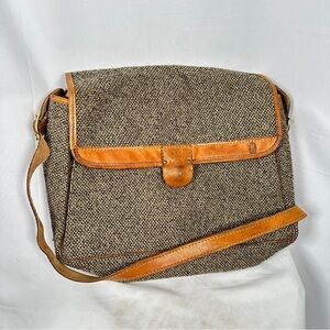 Hartmann Tweed Messenger Bag Wool Blend Belting Leather Academia Vintage